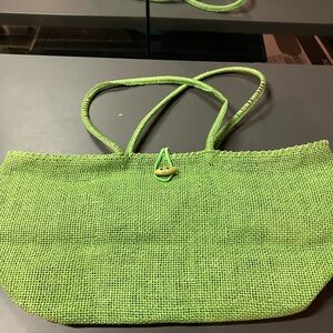 United Colors Of Benetton Lime Green Woven Tote Bag